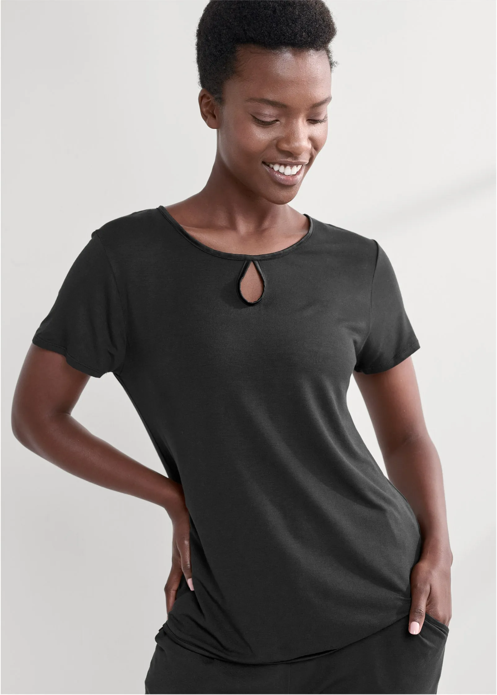 Satin Detail Sleep Top - Black sold by VENUS