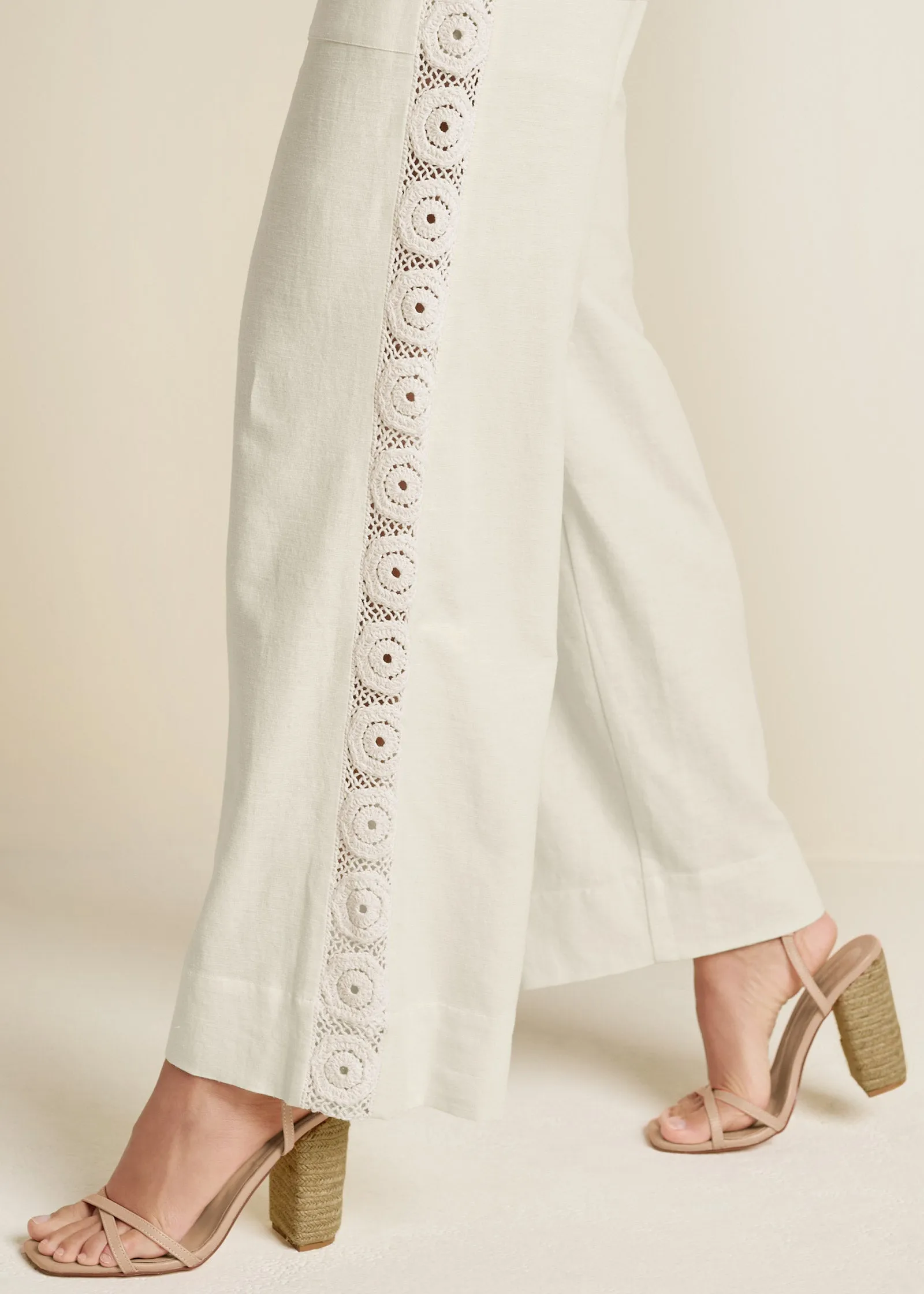 Linen Crochet Side Pants - Bone sold by VENUS product image thumbnail 5