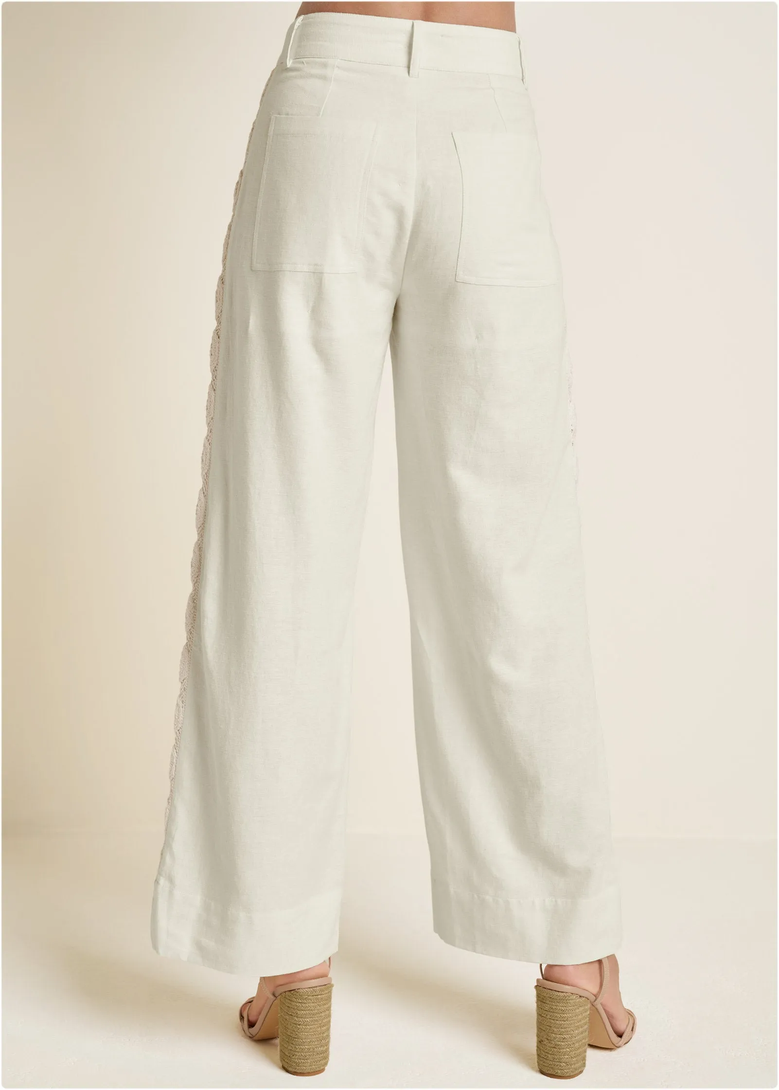 Linen Crochet Side Pants - Bone sold by VENUS product image thumbnail 2