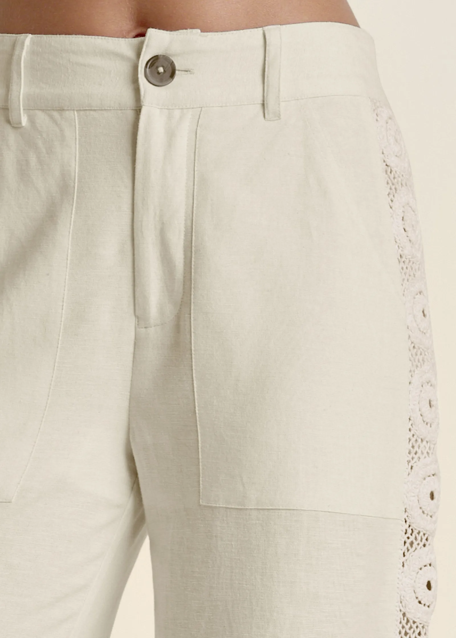 Linen Crochet Side Pants - Bone sold by VENUS product image thumbnail 4