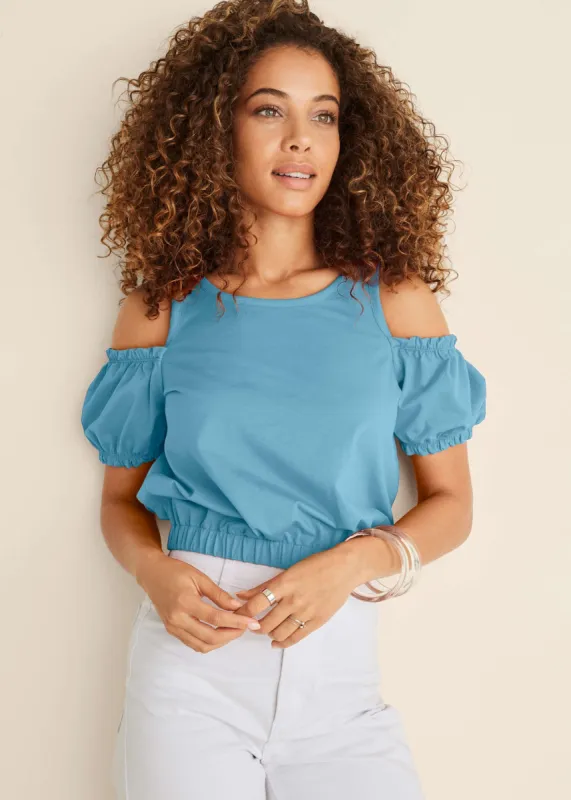 Cold Shoulder Top - Blue sold by VENUS