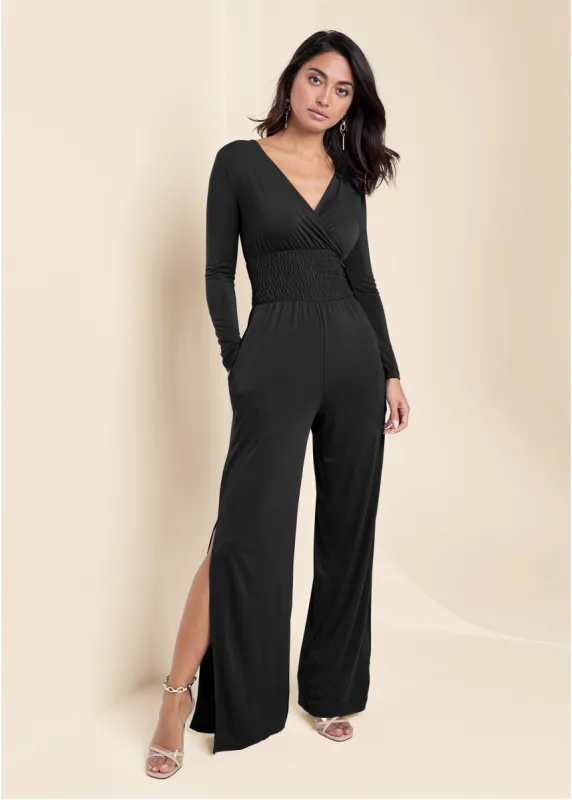 Smocked Waist Jumpsuit - Black sold by VENUS