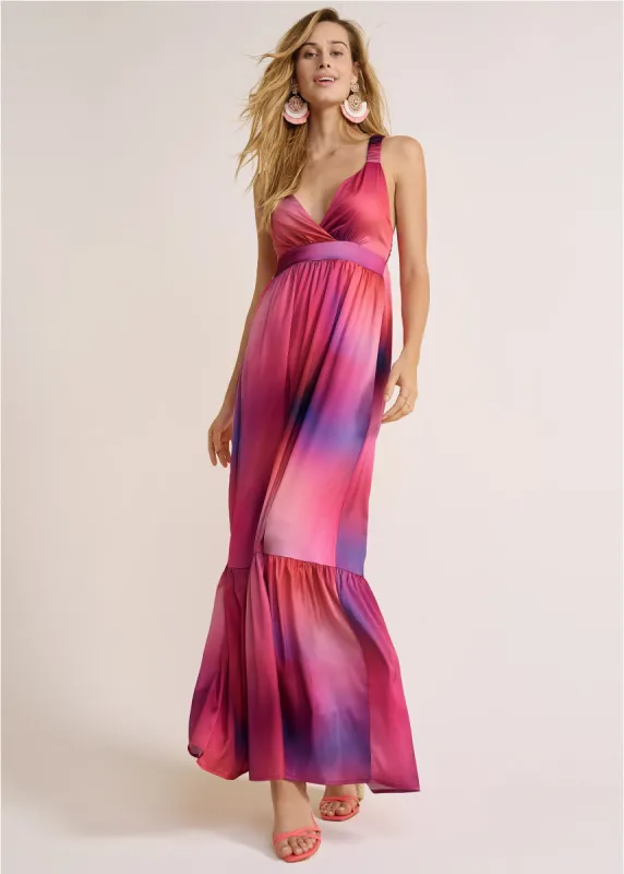 Tie-Dye Tie-Back Maxi Dress - Pink Multi sold by VENUS