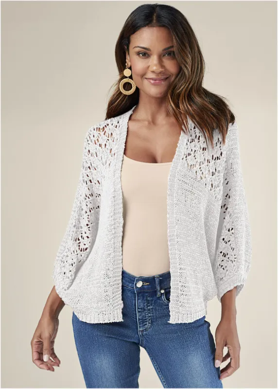 Open Knit Cocoon Cardigan - White sold by VENUS