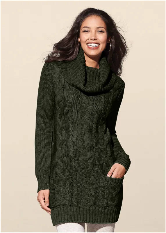 Cozy Sweater Dress - Olive sold by VENUS