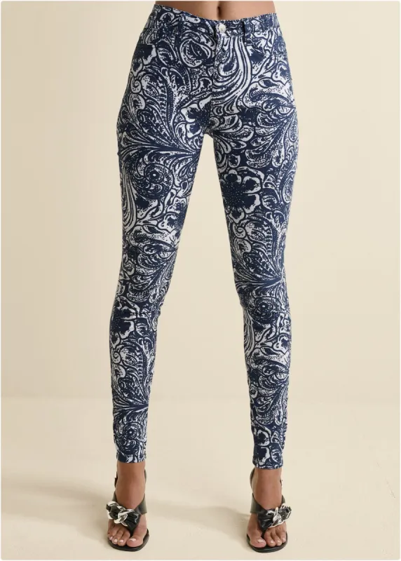 Paisley Print Skinny Jeans - Blue Multi sold by VENUS