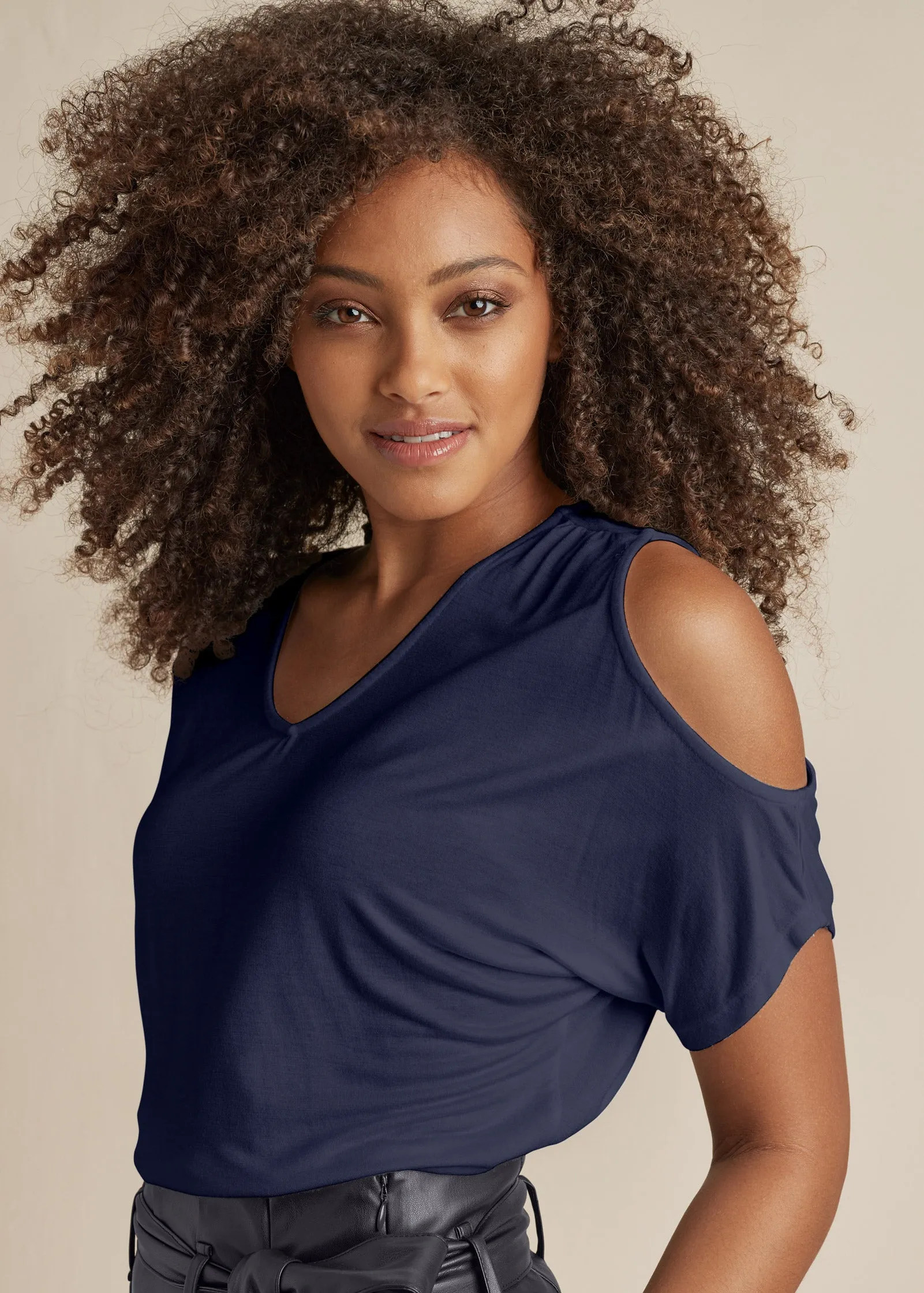 Cold-Shoulder V-Neck Top - Navy sold by VENUS product image thumbnail 3