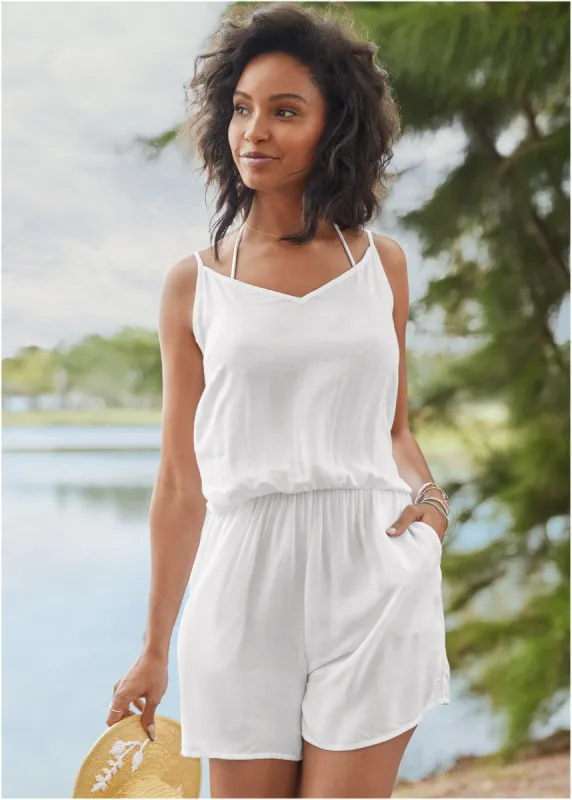 Smocked Back Romper - Pearl White sold by VENUS