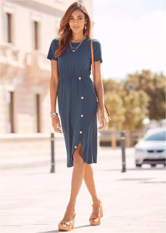 Button Detail Midi Dress - Blue made by VENUS