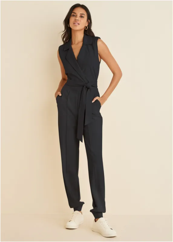 Ponte Collar Jumpsuit - Black sold by VENUS