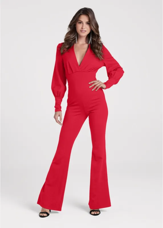 Plunging neckline jumpsuit - Red sold by VENUS