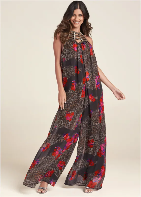 Animal Print Jumpsuit - Brown Multi sold by VENUS