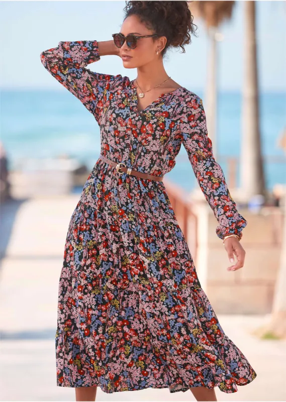 Button Down Midi Dress - Purple Multi sold by VENUS