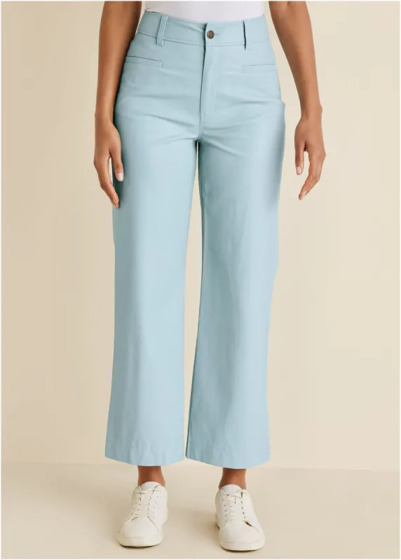 Wide Leg Faux-Leather Pants - Light Blue sold by VENUS