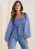 Smocked Eyelet Tassel Top - Light Blue sold by VENUS