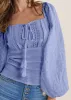 Smocked Eyelet Tassel Top - Light Blue sold by VENUS