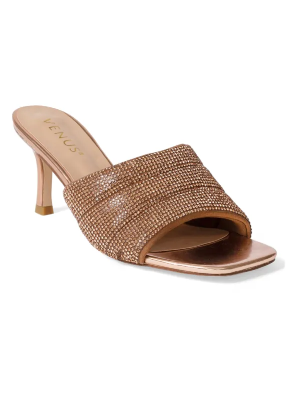 Rhinestone Heeled Slides - Rose Gold made by VENUS