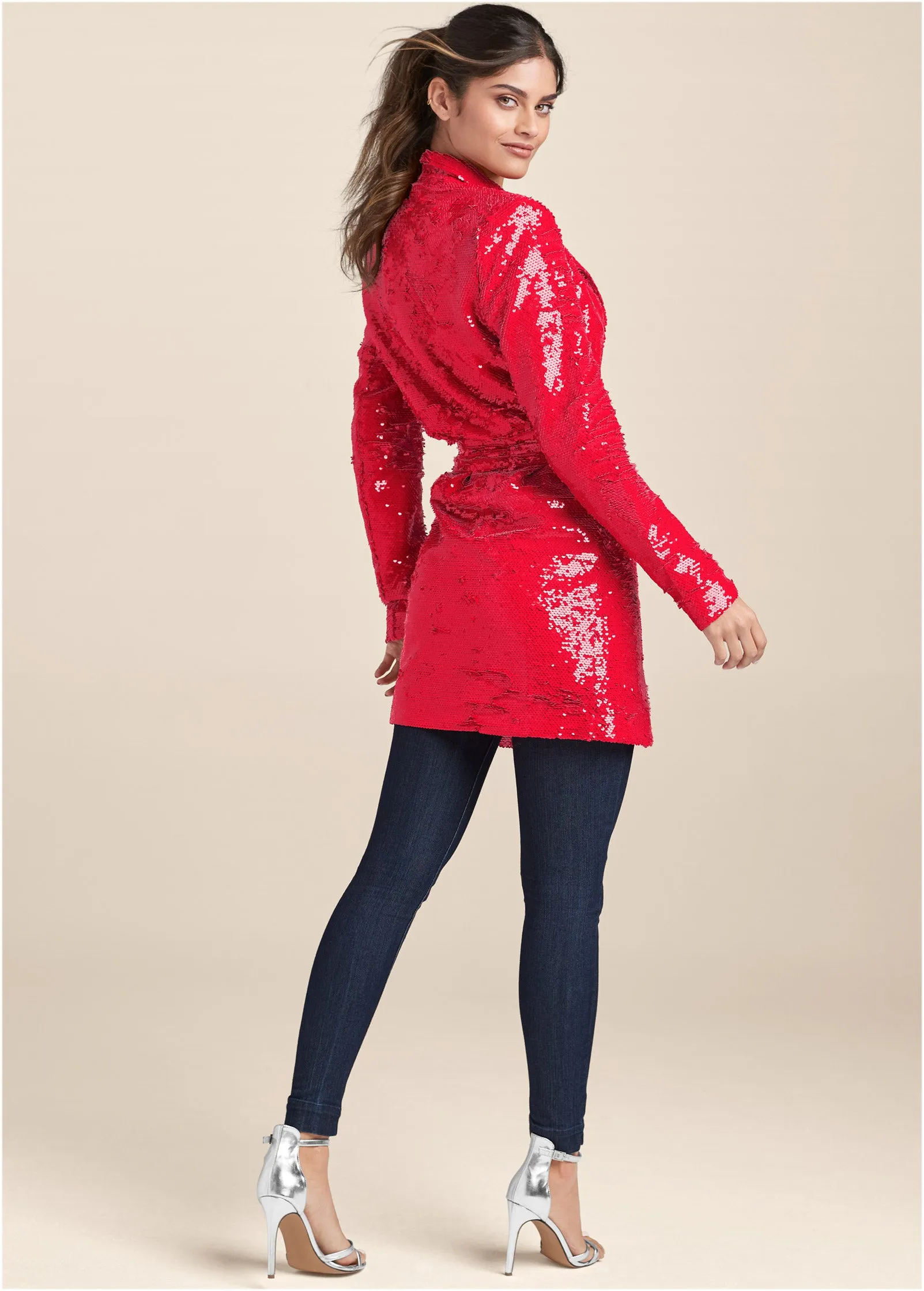 Allover Sequin Blazer - Red sold by VENUS product image thumbnail 3
