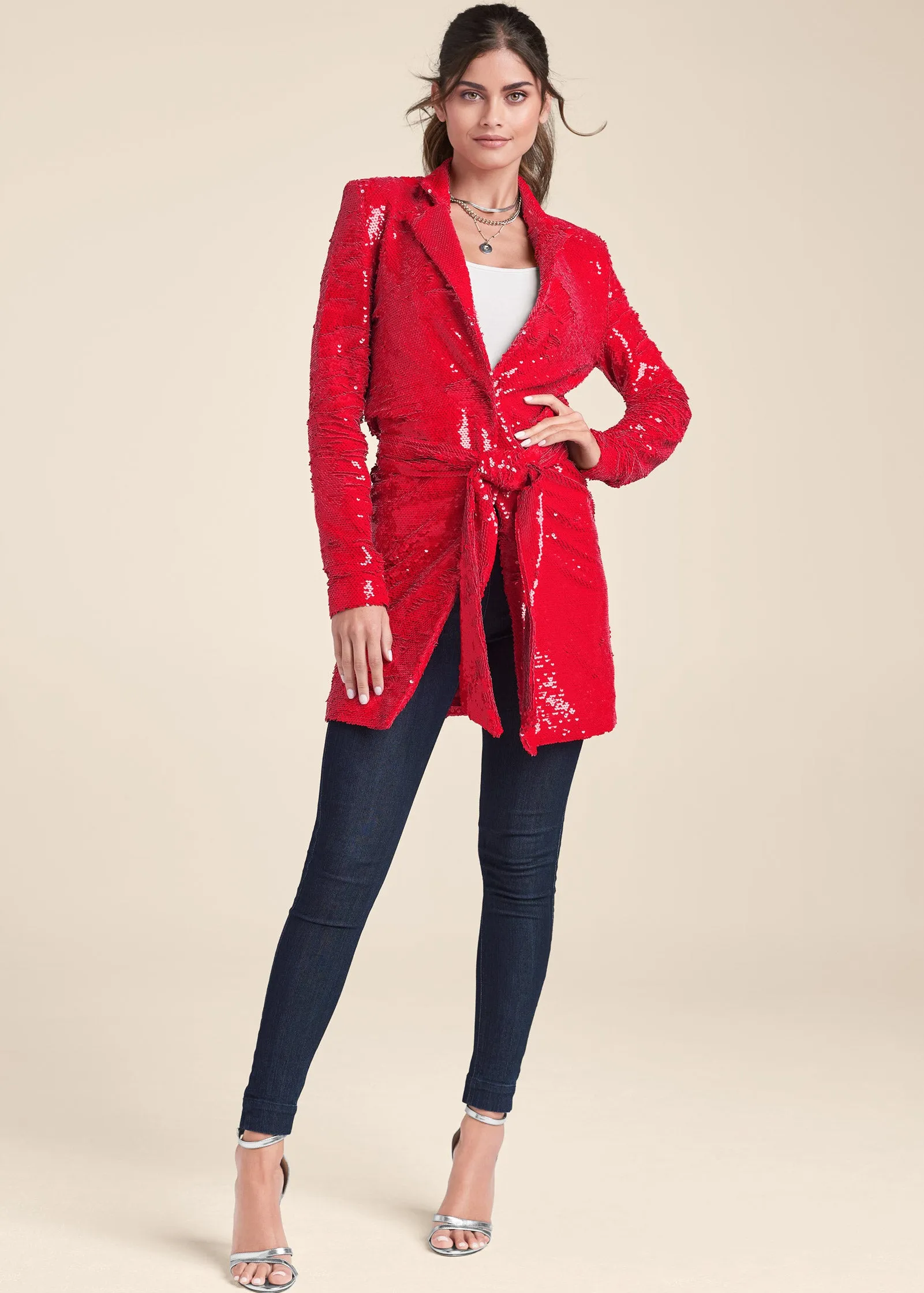 Allover Sequin Blazer - Red sold by VENUS product image thumbnail 2