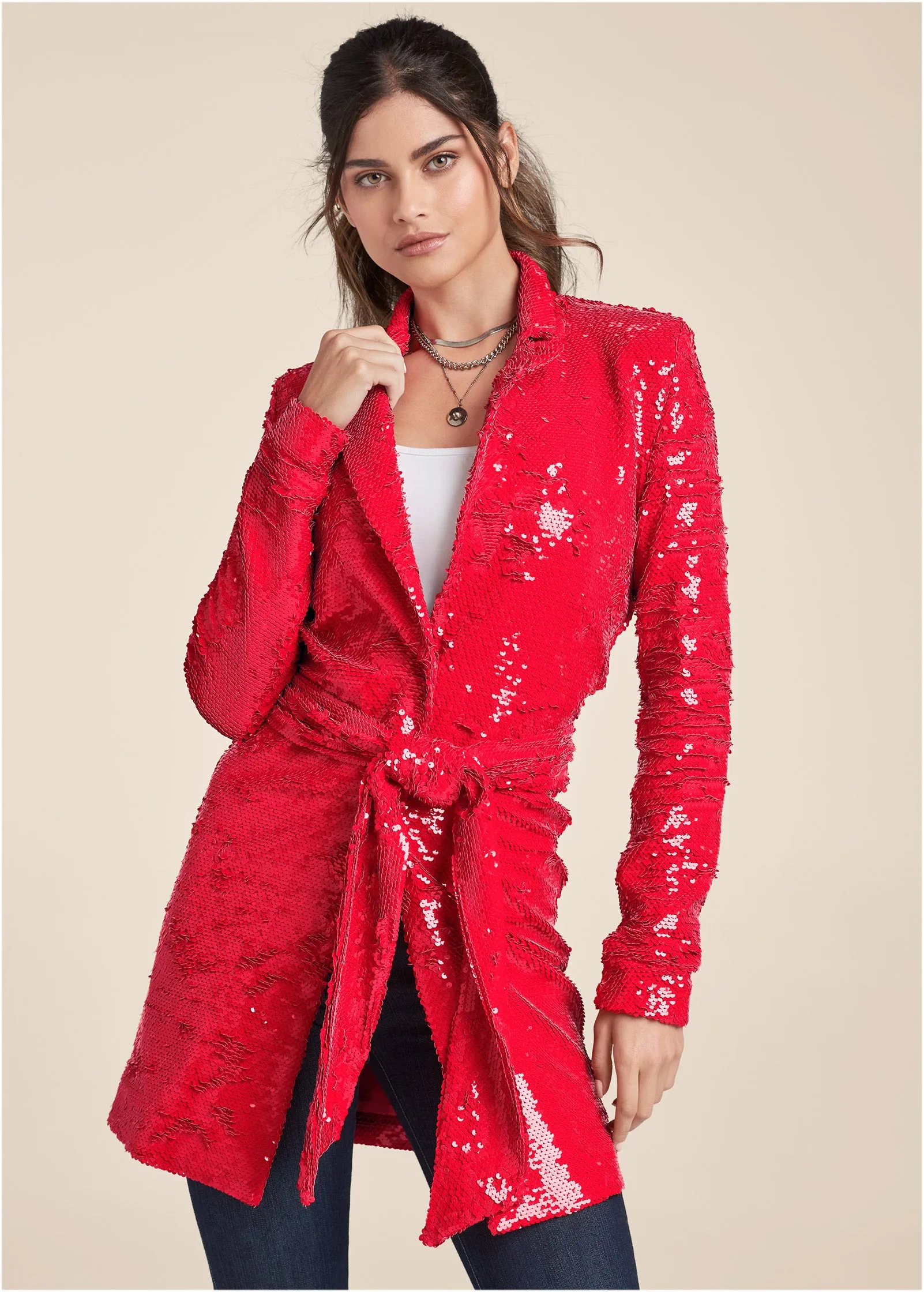 Allover Sequin Blazer - Red sold by VENUS