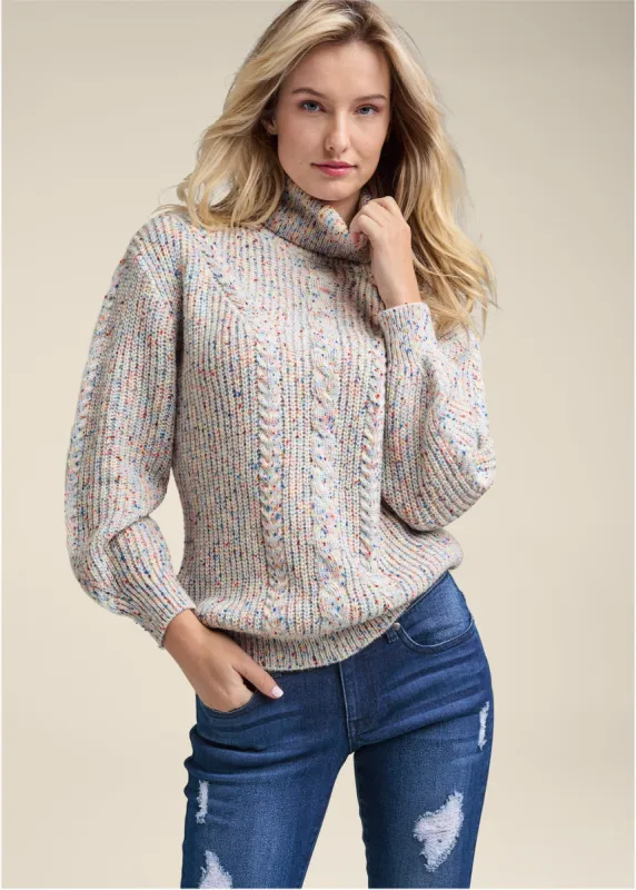 Open Cable Knit Sweater - White Multi sold by VENUS