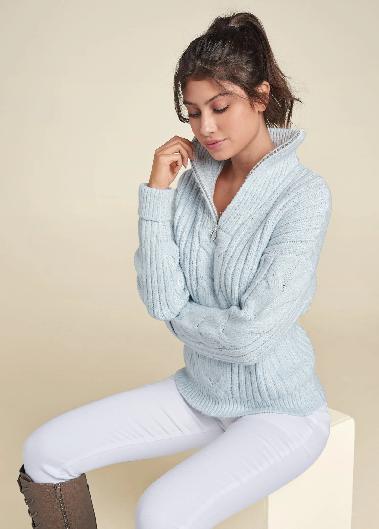 Quarter Zip Sweater - Heathered Blue sold by VENUS