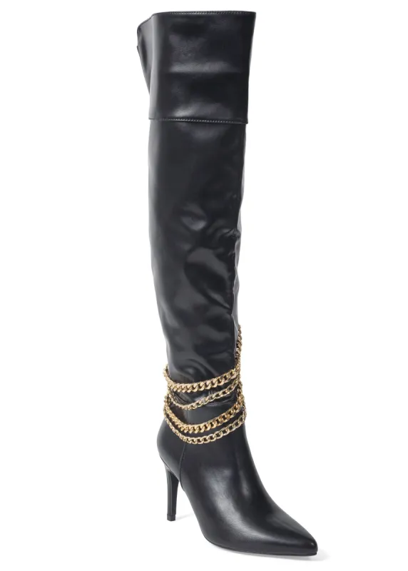 Chain High Heel Boots - Black sold by VENUS