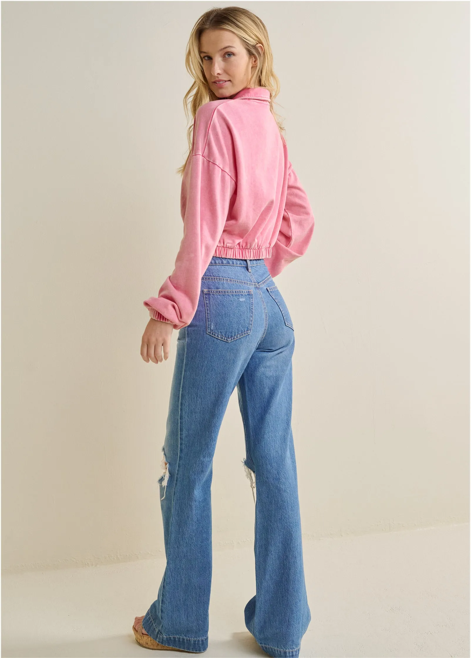 Terry Half-Zip Sweatshirt - Pink sold by VENUS product image thumbnail 3