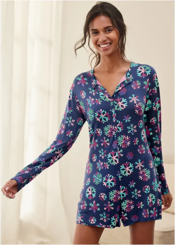 Long Sleeve PJ Romper  - Festive Flurries sold by VENUS