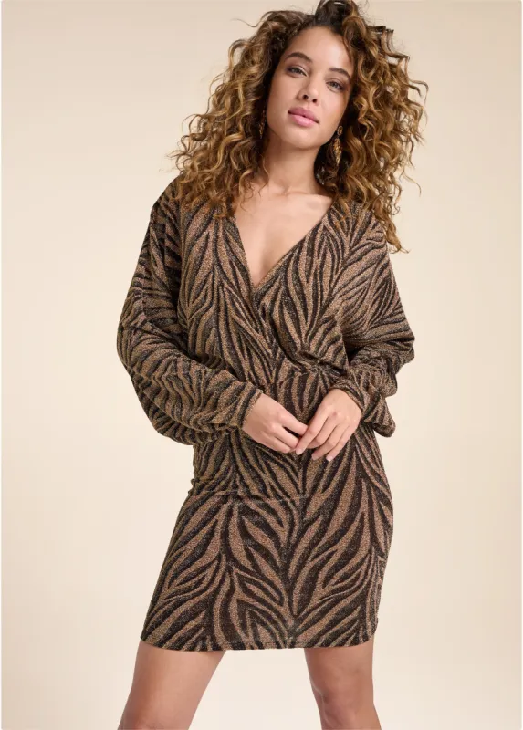 Zebra Shimmer Dress  - Black Multi sold by VENUS