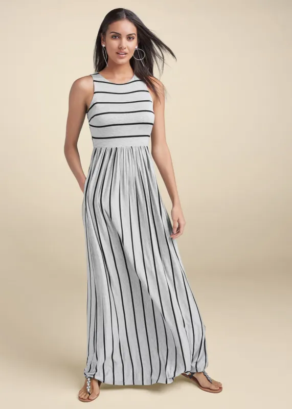 Casual Maxi Dress - Heather Grey & Black sold by VENUS