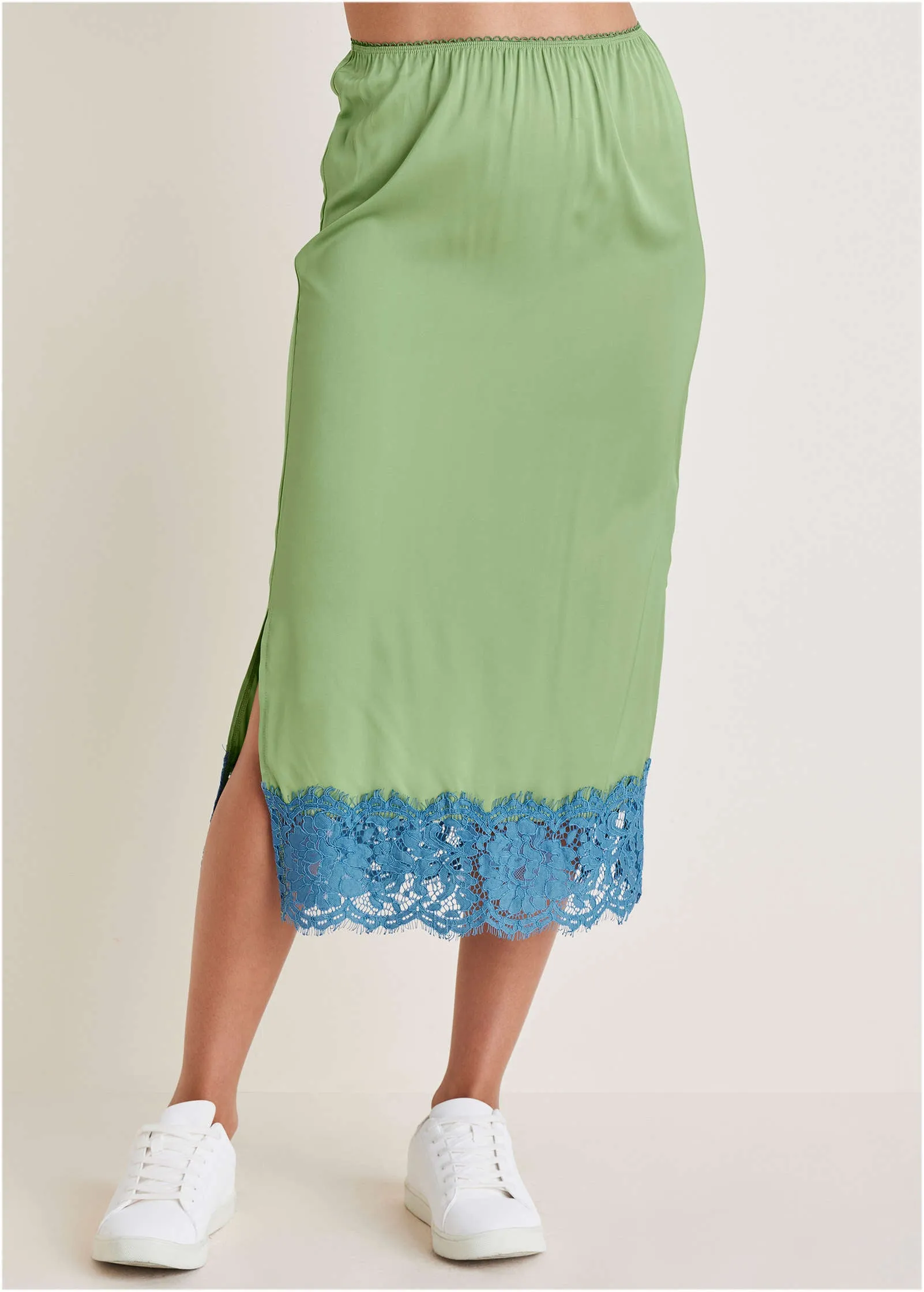 Satin lace trim midi skirt - Basil sold by VENUS