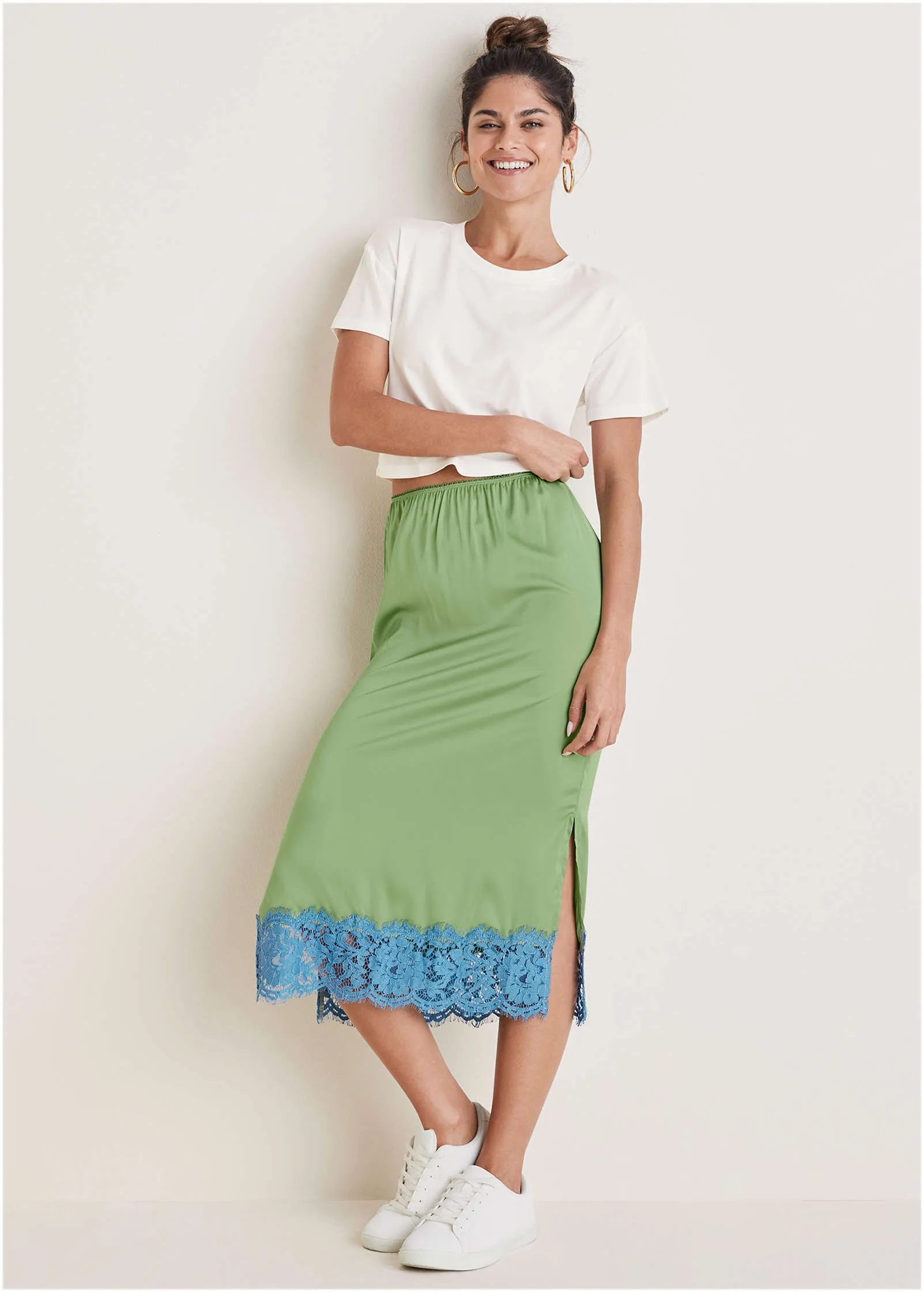 Satin lace trim midi skirt - Basil sold by VENUS product image thumbnail 5