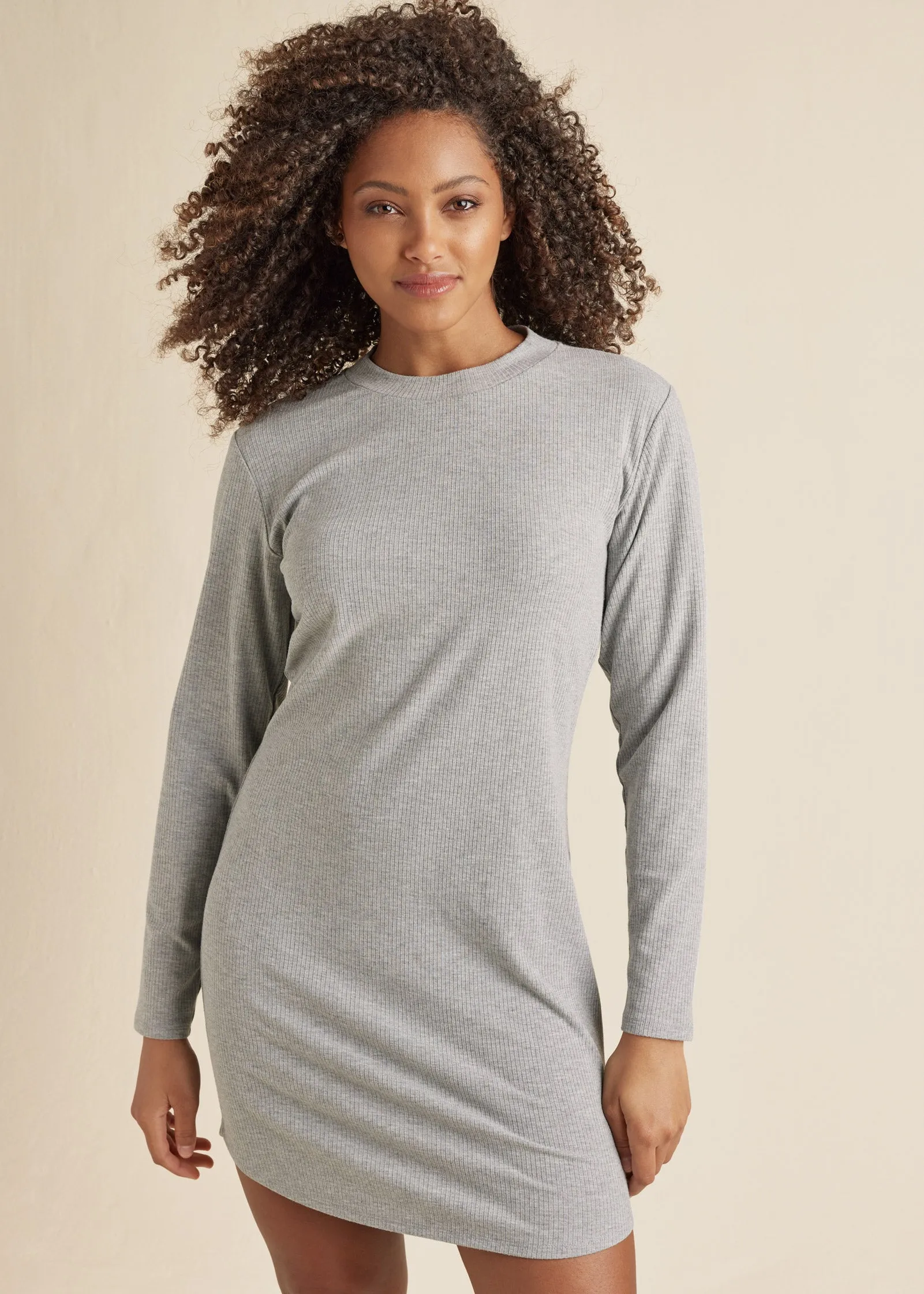 Ribbed T-Shirt Dress - Heather Grey sold by VENUS