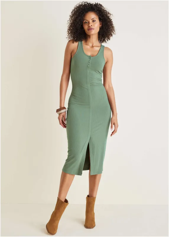 Henley Midi Dress - Basil sold by VENUS