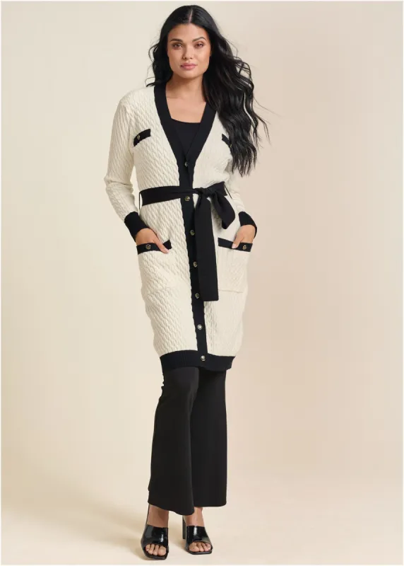 Contrast Trim Cardigan - Off White sold by VENUS