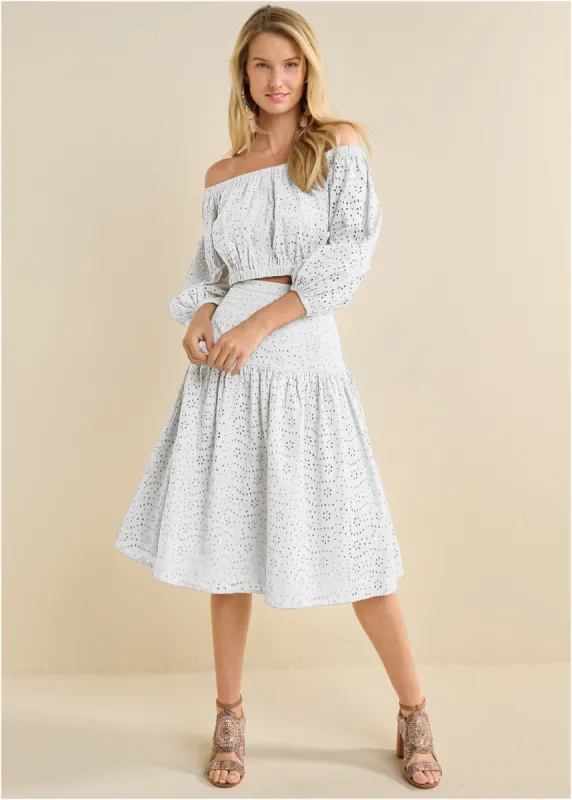 Two-Piece Eyelet Midi Dress - White sold by VENUS