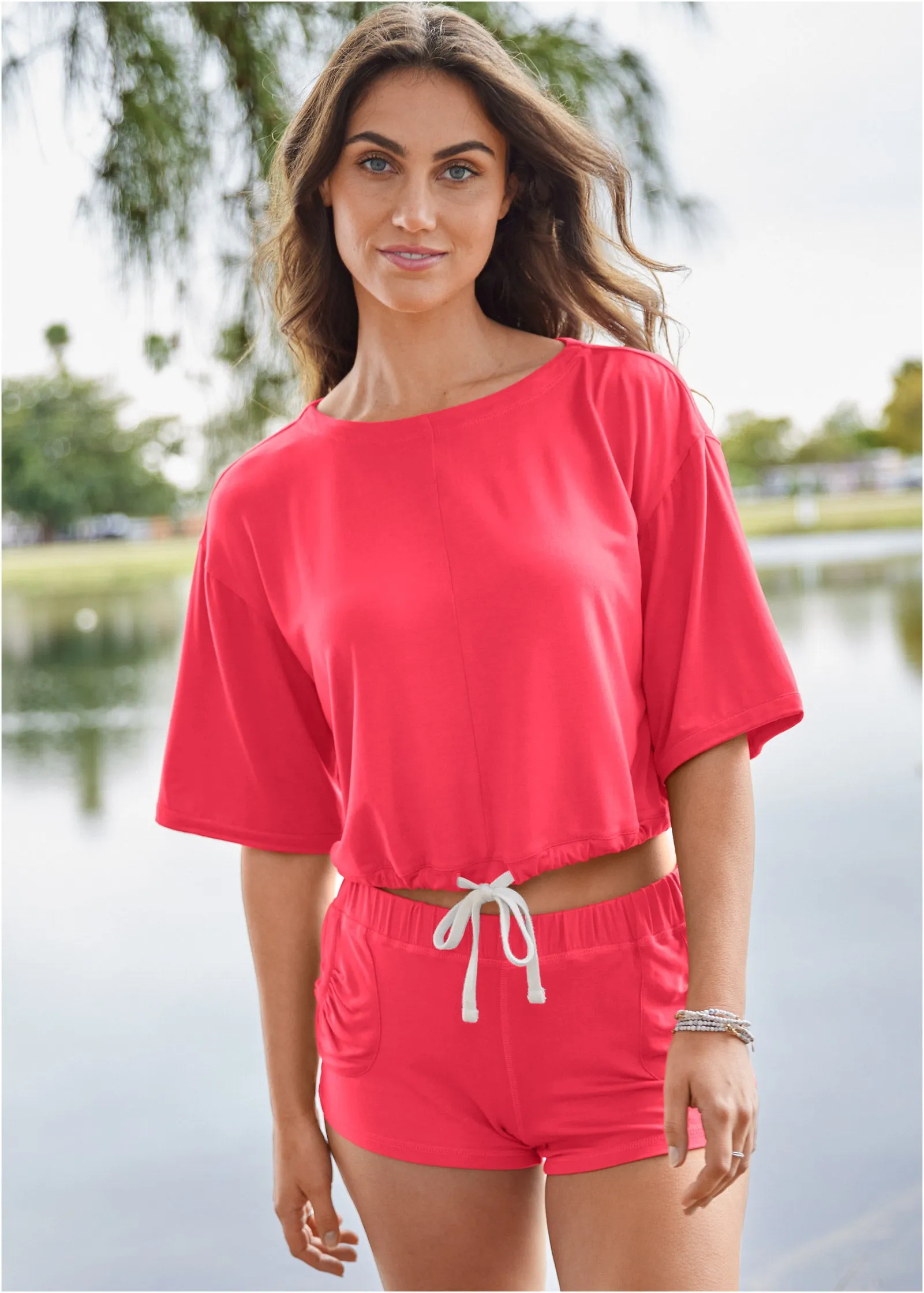 Short Sleeve Cover-Up - Sunset Pink sold by VENUS