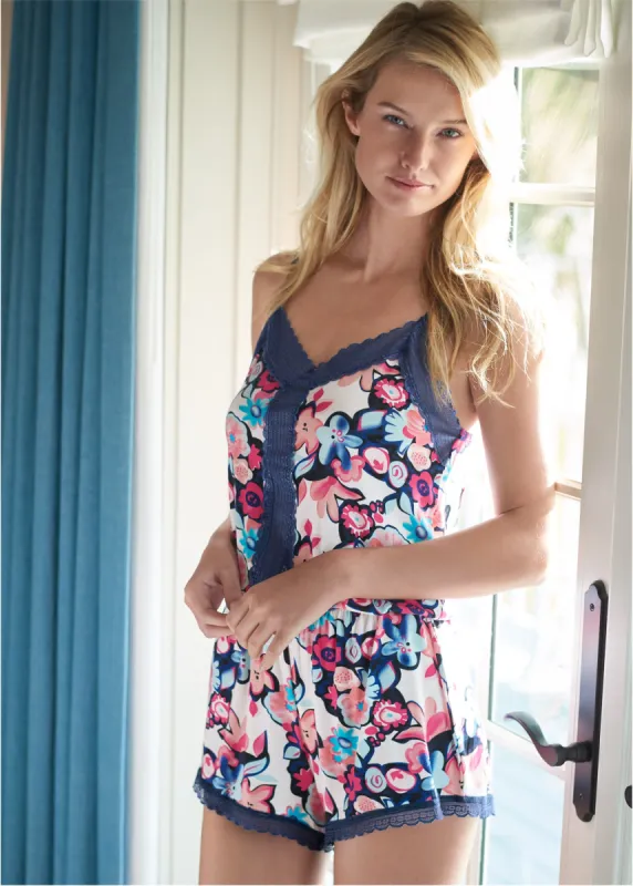 Lace Trim Sleep Romper - Passion Poppy made by VENUS