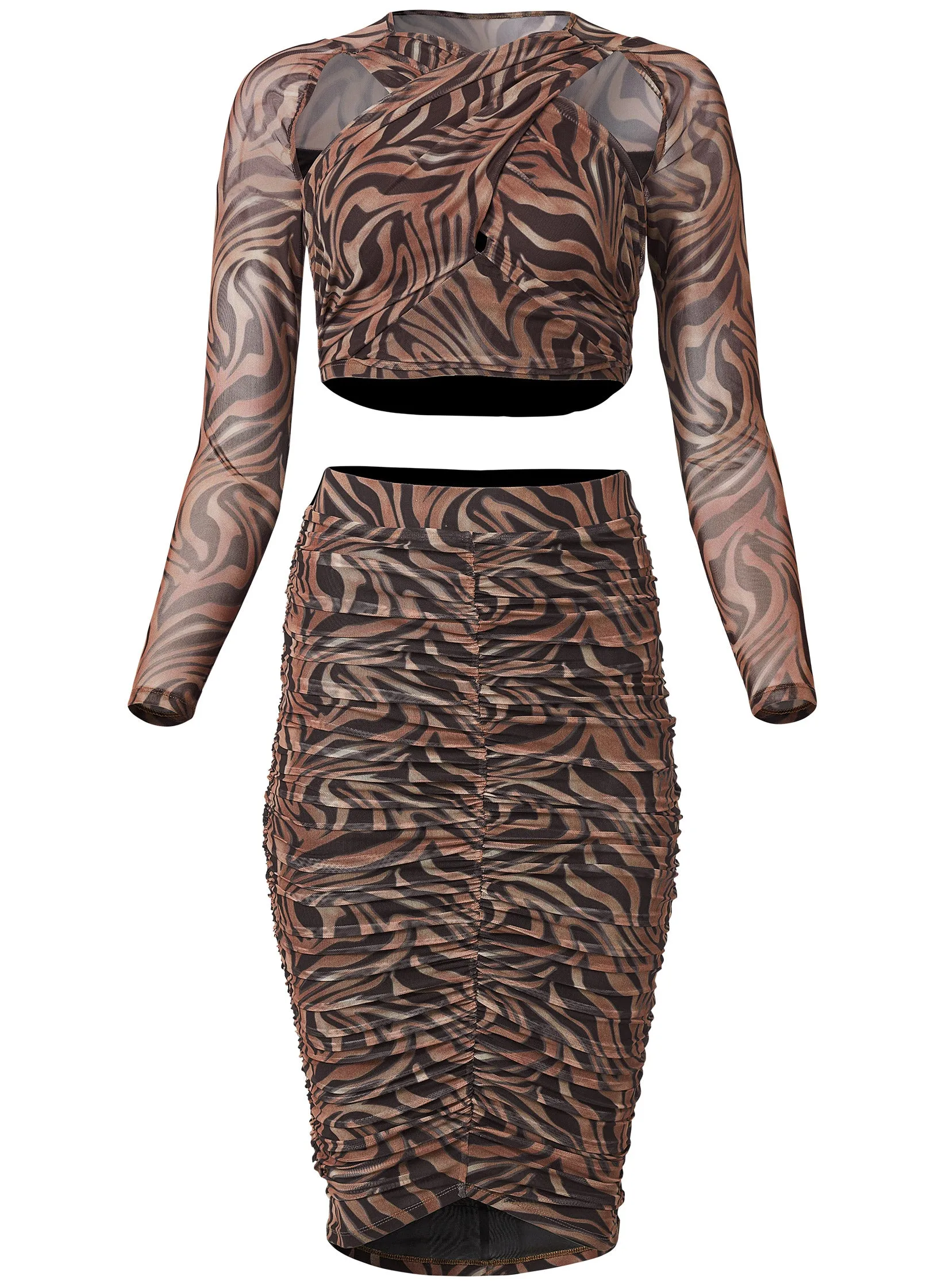 Printed Top And Skirt Set - Black & Tan sold by VENUS product image thumbnail 5