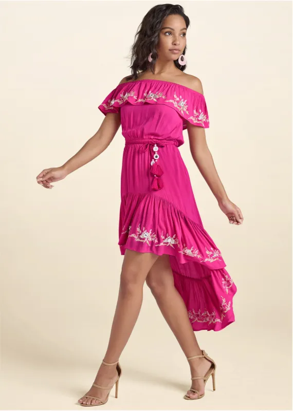 Embroidered High-Low Dress - Pink sold by VENUS