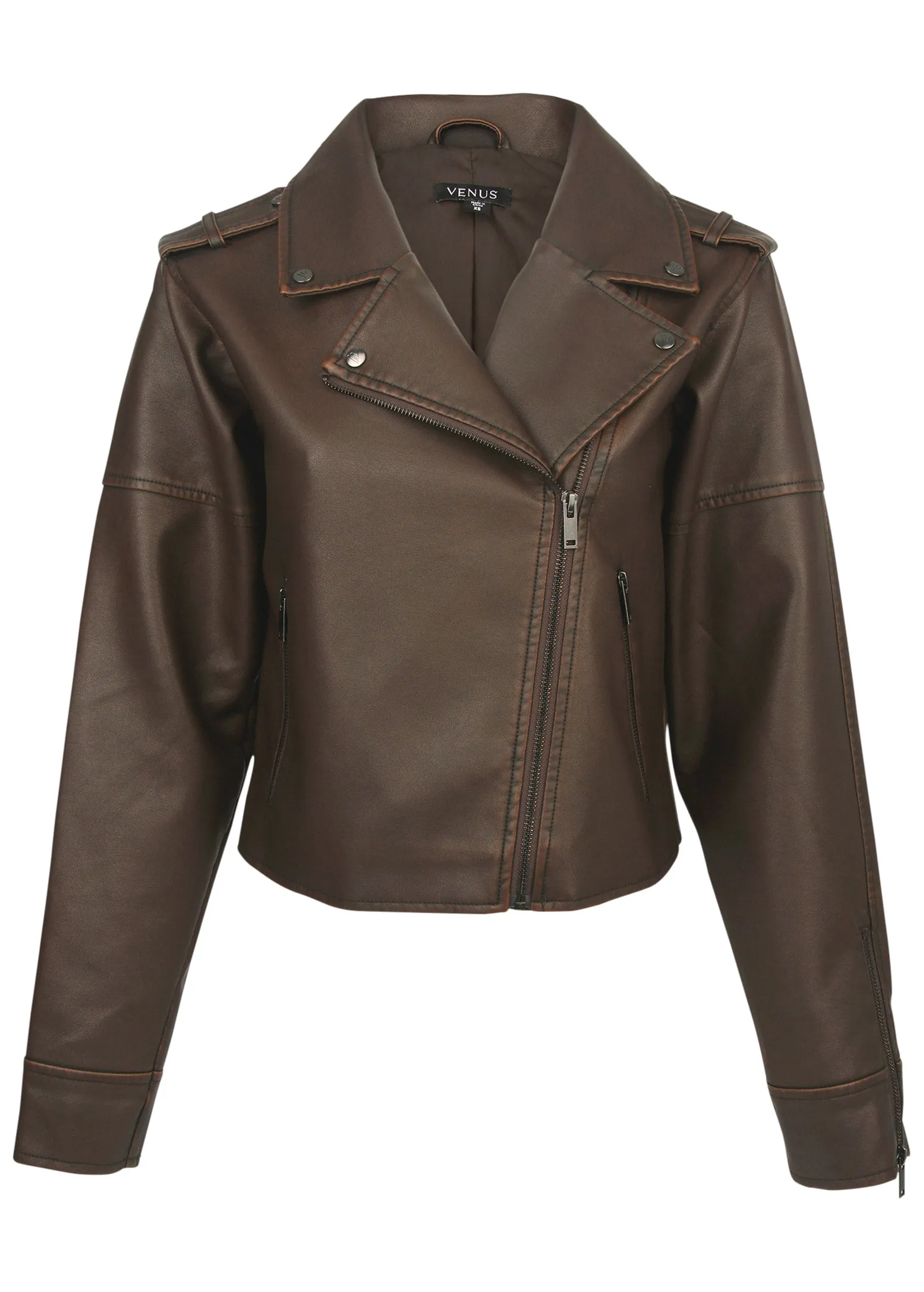 Distressed Leather Jacket - Distressed Brown sold by VENUS product image thumbnail 3