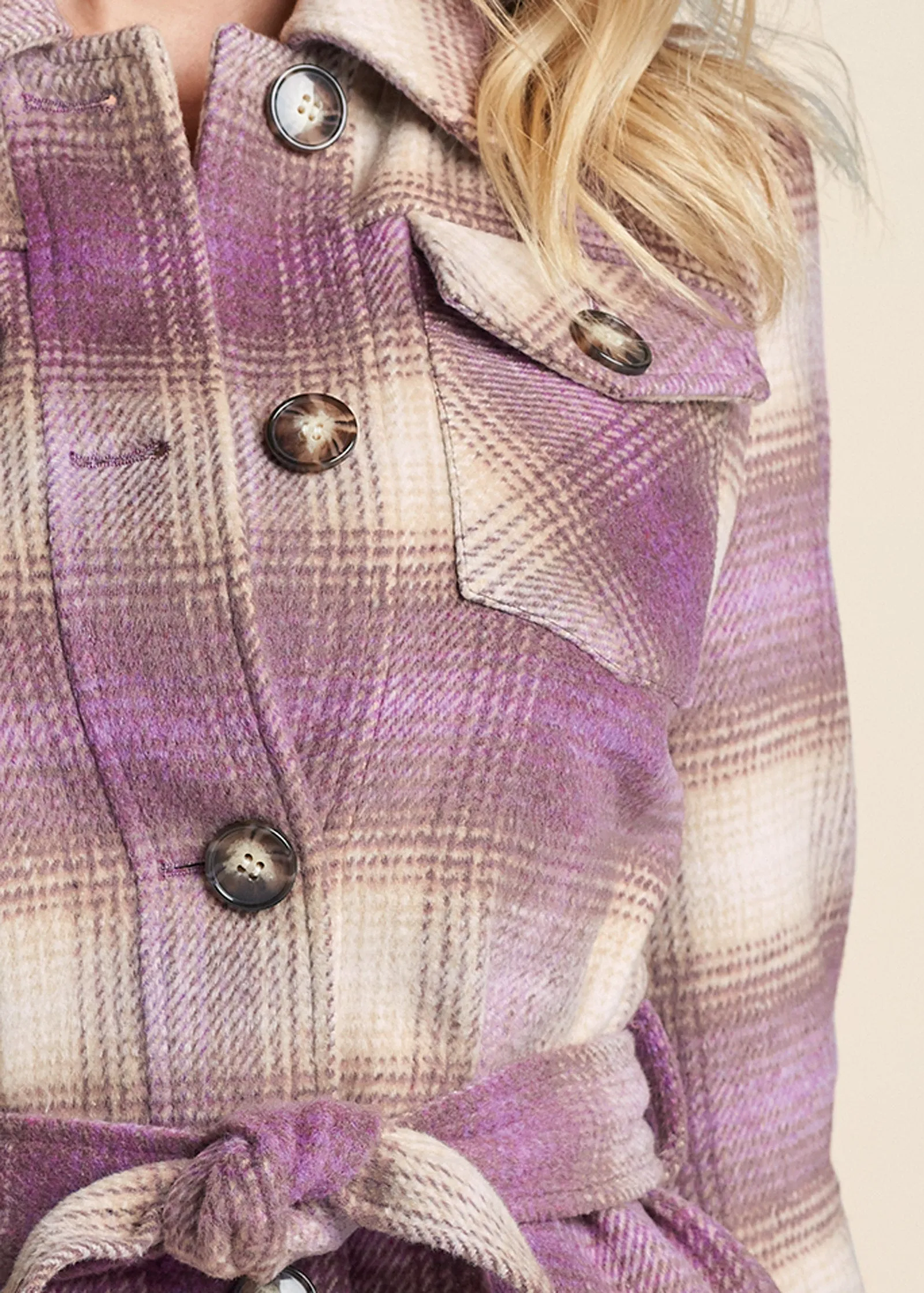 Plaid Shacket With Belt - Purple Multi sold by VENUS product image thumbnail 4