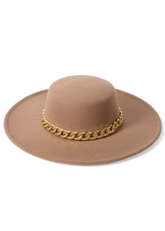 Chain Detail Fedora - Light Brown sold by VENUS