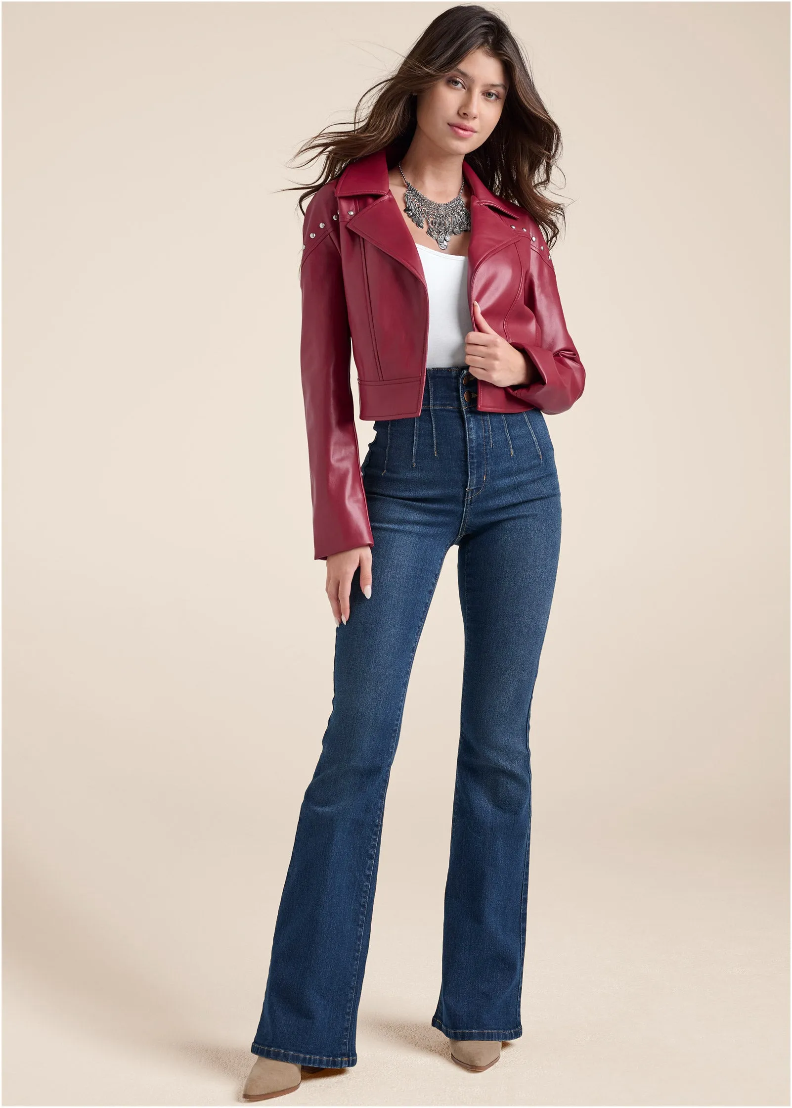 Faux-Leather Grommet Jacket - Red Multi sold by VENUS product image thumbnail 2