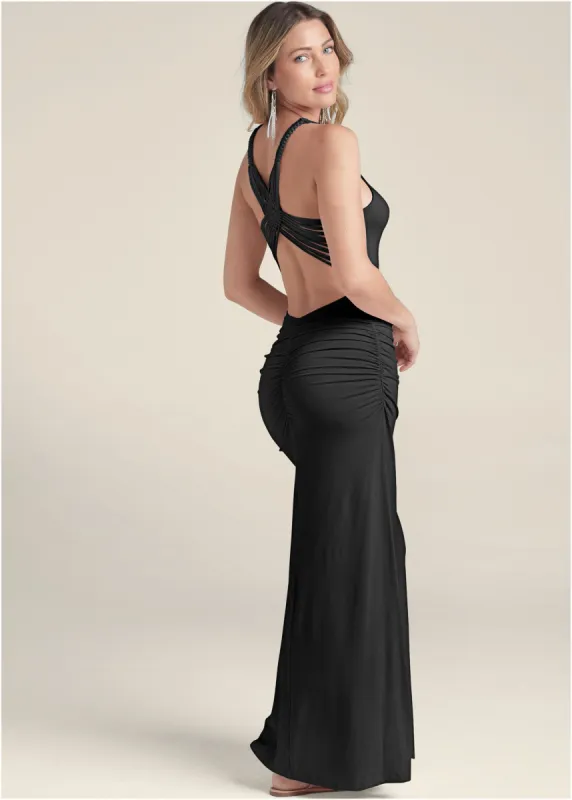 Strappy Back Maxi Dress - Black sold by VENUS