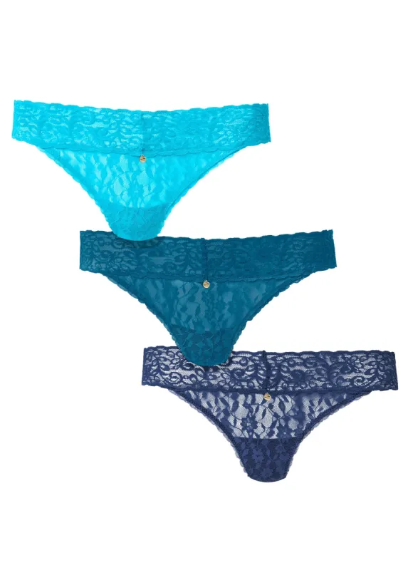 Pearl By VENUS® Allover Lace Thong 3 Pack - Beloved Blues sold by VENUS