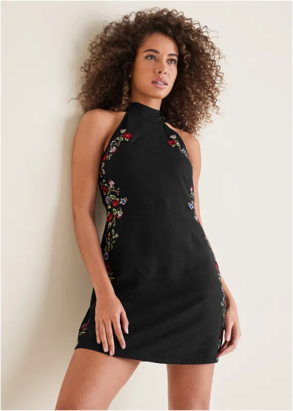 Cotton Linen Floral Dress - Black sold by VENUS
