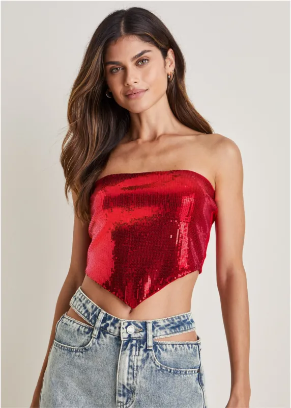 Sequin Bandana Top - Red sold by VENUS