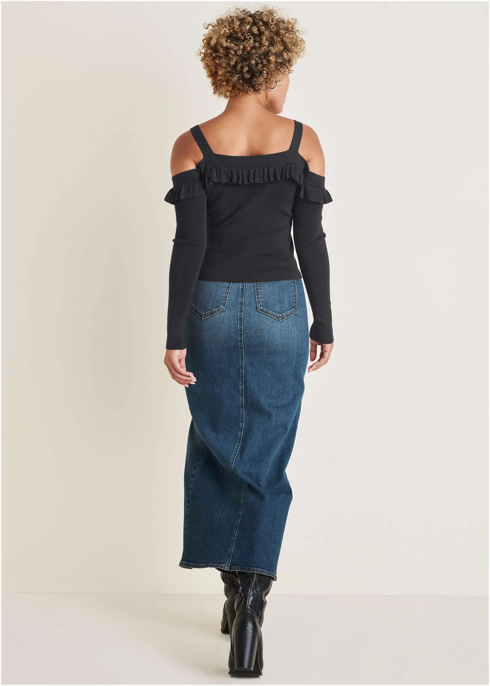 Cold Shoulder Ruffle Top - Black sold by VENUS product image thumbnail 2